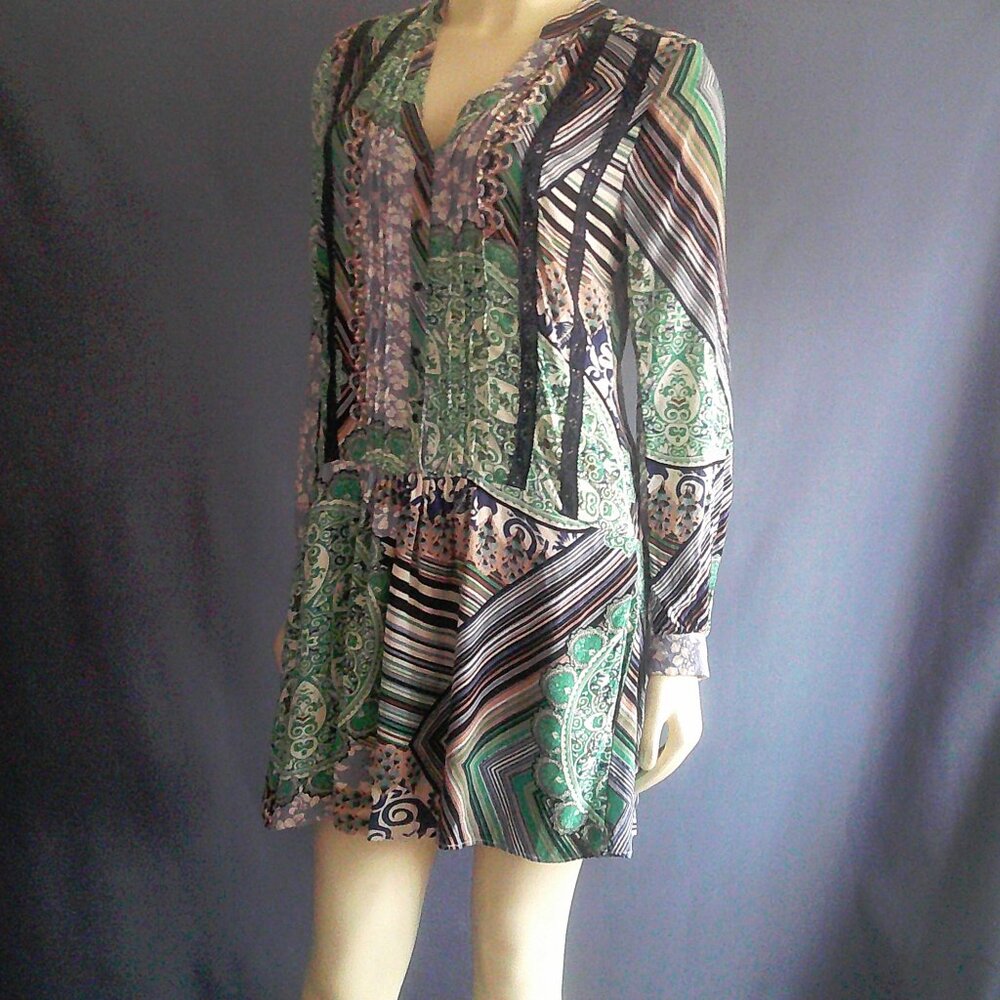 Tiny Anthropologie Drop Waist Pintucked Rayon Caviana Paisley Mini Dress Sm - Picture 3 of 14